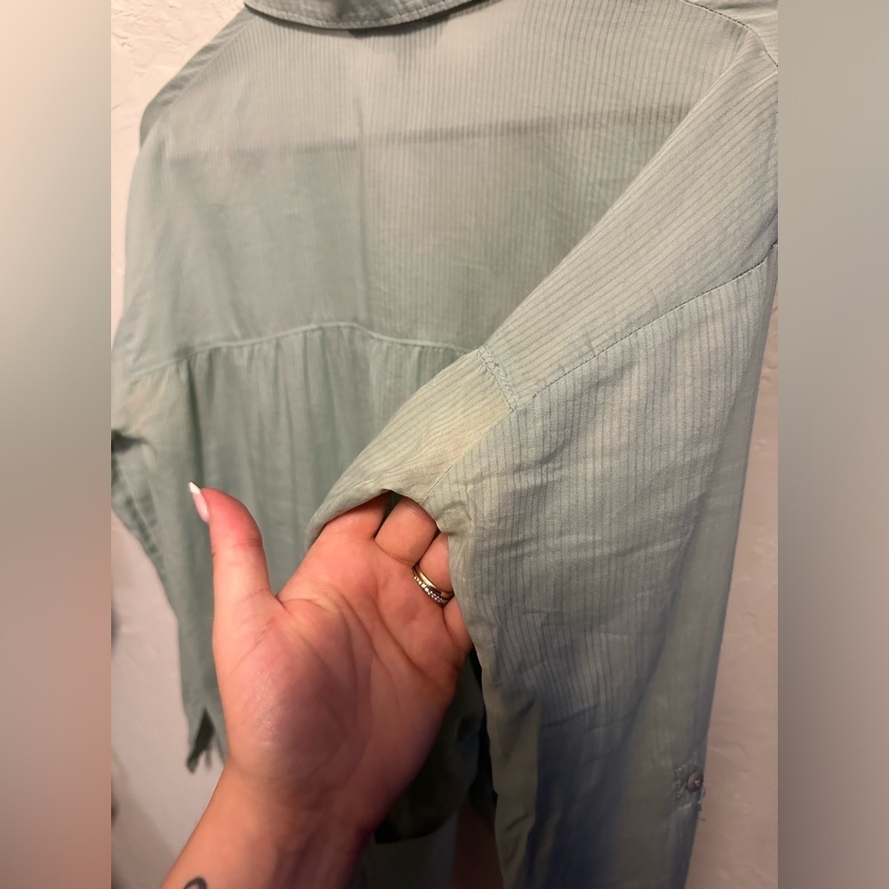 Express Green Tie Front Button Down Top - xsmall - Picture 6 of 8